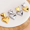 4 Colors Stainless Steel Double Plated Love Heart Earrings Contrast Color Chunky Drop Earrings Women Fashion Trendy Jewelry Hot