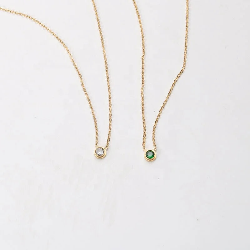 Simple Women Jewelry Stainless Steel Dainty White Green Zirconia Stone Minimalist Necklace