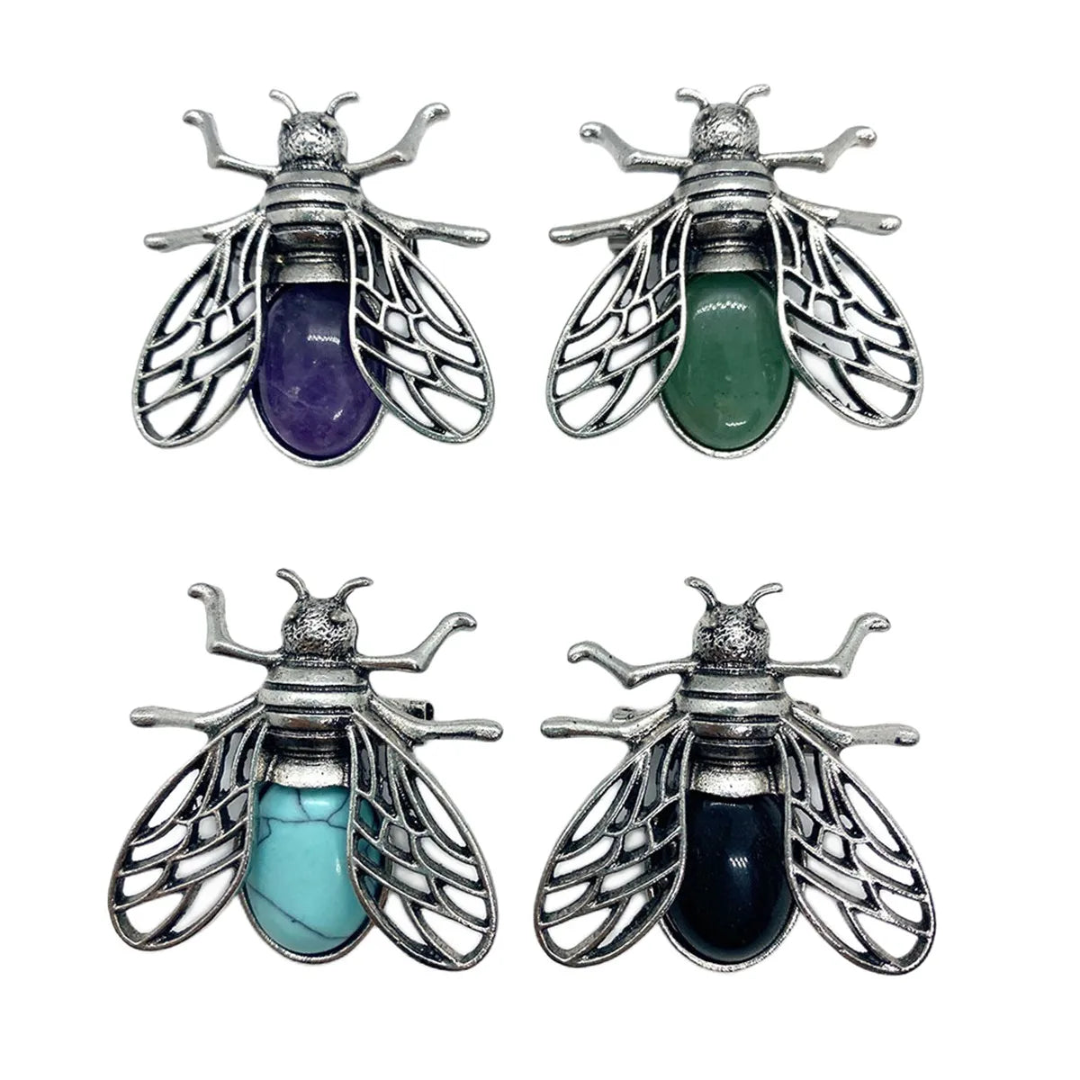 Natural Stone Crystal Agate Silver Fly Brooches Fashion Animal Accessories for Momen Men Jewelry Gift Brooches