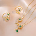 2025 Fashion 18k Gold Plated Titanium Steel Chain Daisy Flower Necklace Ring Sets for Women