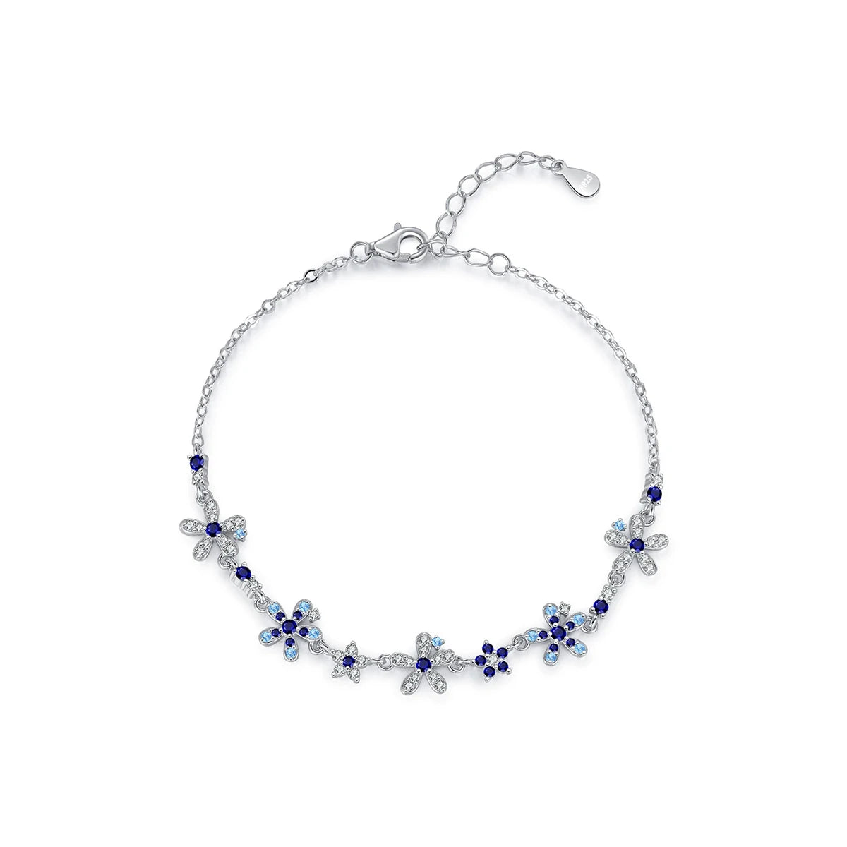 Popular Blue Flower Bracelets Sterling Silver Jewelry Aquamarine Bracelet Rhodium Plated Bracelets for Women