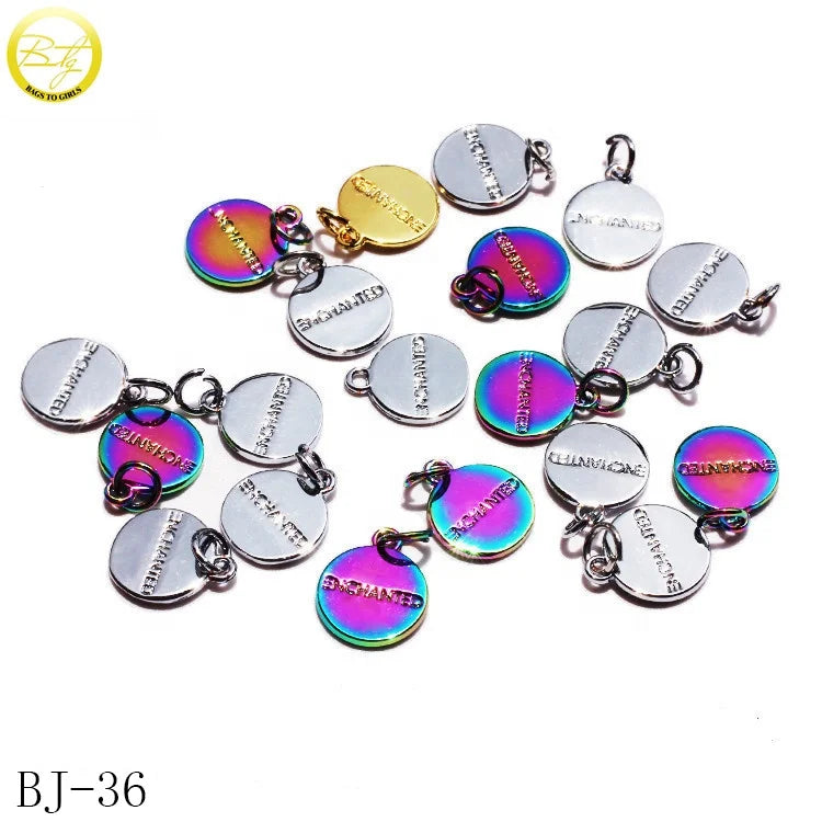 Custom Small rainbow logo Round Charms Jewelry Alloy Branded Bracelet Name Tags Pendant for Bangle