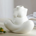 Redeco Modern Women Face White Ceramic Vase for Flower Art Body Vase
