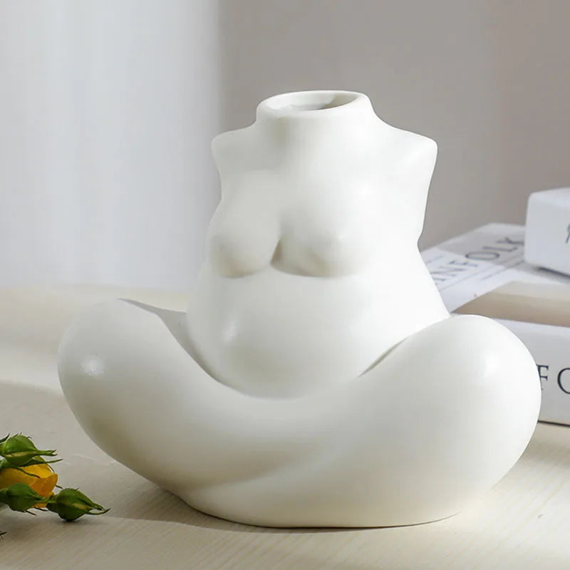 Redeco Modern Women Face White Ceramic Vase for Flower Art Body Vase