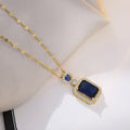 Fashion 18K Gold Plated Stainless Steel Square Emerald Necklace Adjustable Green Rectangle Diamond Pendant Necklace for Women
