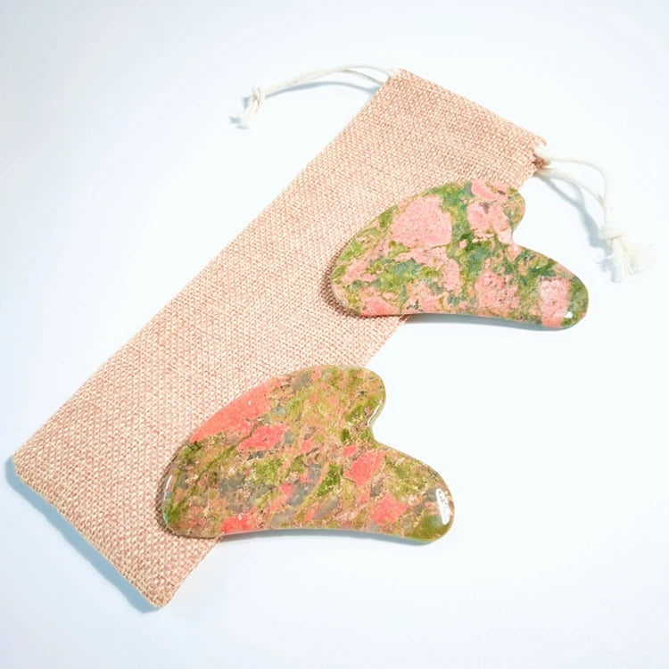 2026 Hot Sell New Natural Jade Crystal Gemstone Face Roller Facial Massage Unakite Heart Shape Guasha Japan Skin Care