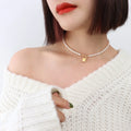 Ins Cold Wind OT Buckle Lock Freshwater Pearl Handmade Necklace Stainless Steel Steel Plated 18K Real Gold Jewelry