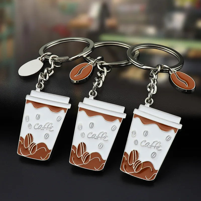 Soft Enamel Keychain Ready to Ship for Coffee Keychain With Customized logo Die Casting Metal Key Chains Coffee Set in Stock