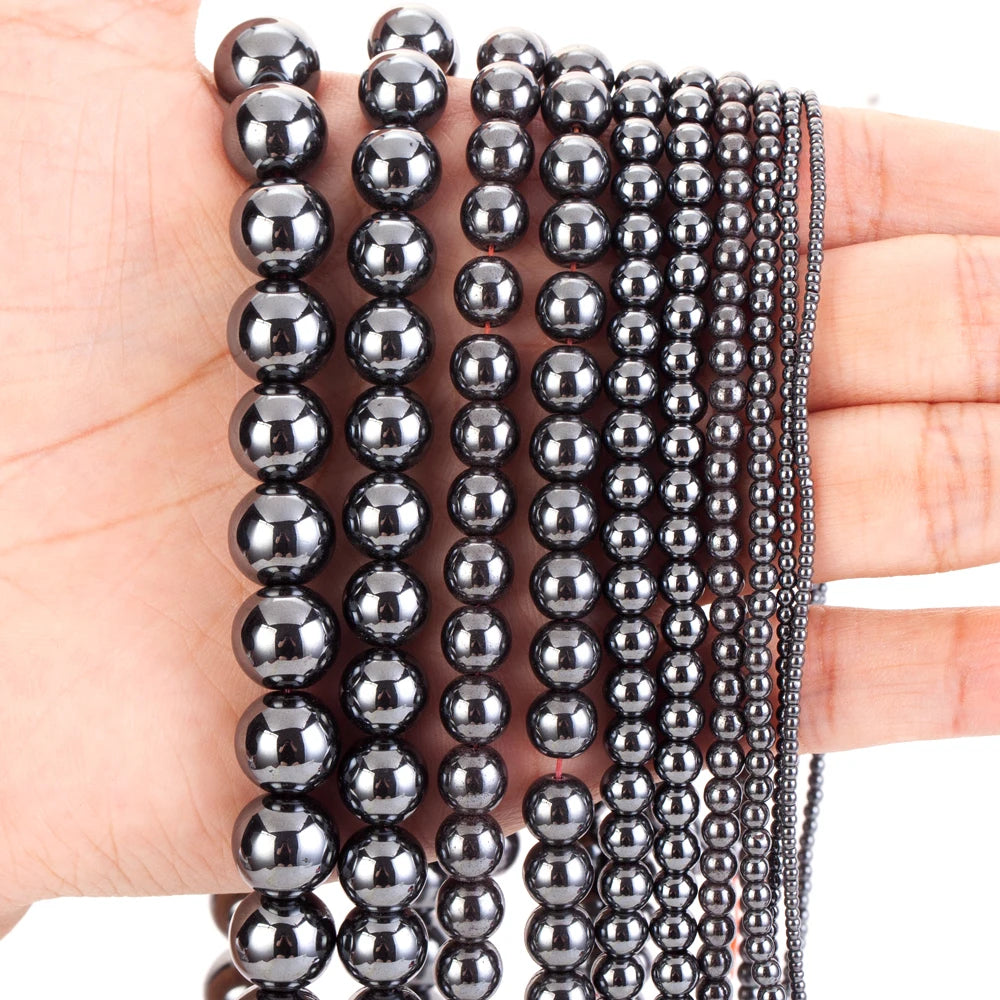 2/3/4/6/8/10/12mm Natural AA+ Black Hematite Stone Round Loose Spacer Beads for Jewelry Making Bracelet Handmade 15''