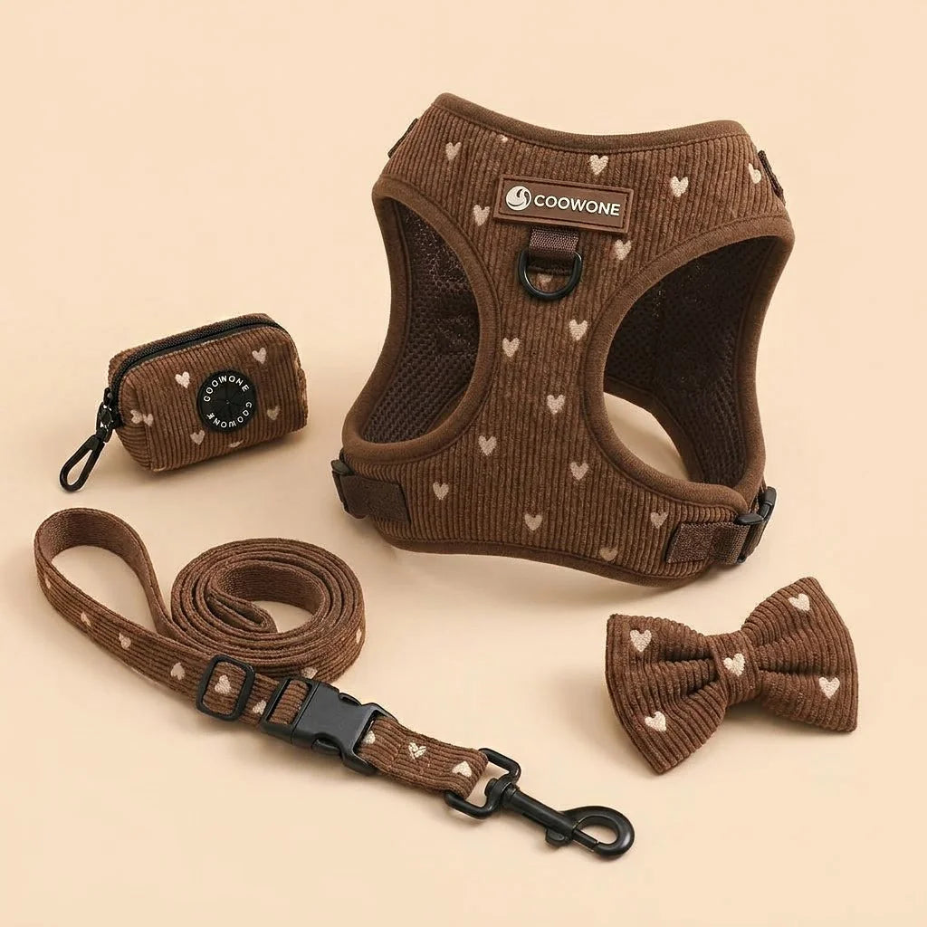 Personalized Luxury Pet Harness Walking Dog Harness Set Bowtie Adjustable Vest Reflective No Pull Pet Harness Set