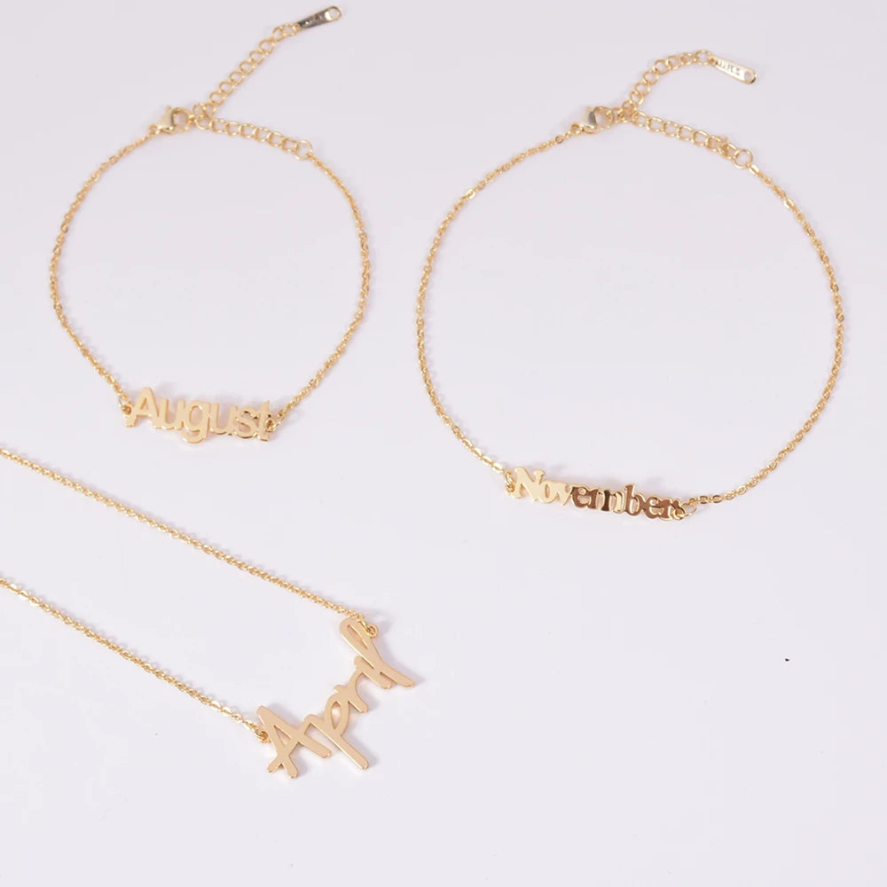 Qiuhan Dropshipping No MOQ Custom 12 Months Jewelry Set Nameplate Necklace Earrings Women Jewelry Set