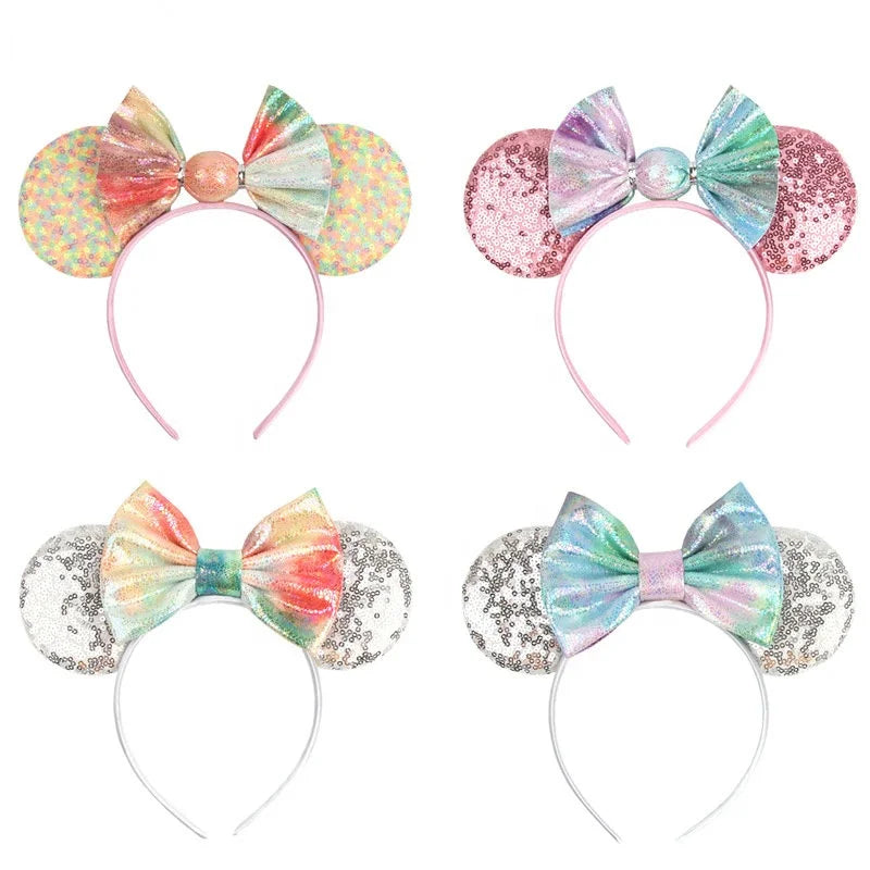 5 Inches Sequins Bow Headband Mouse Ears Christmas Headband Party and Amusement Park Children Hairband