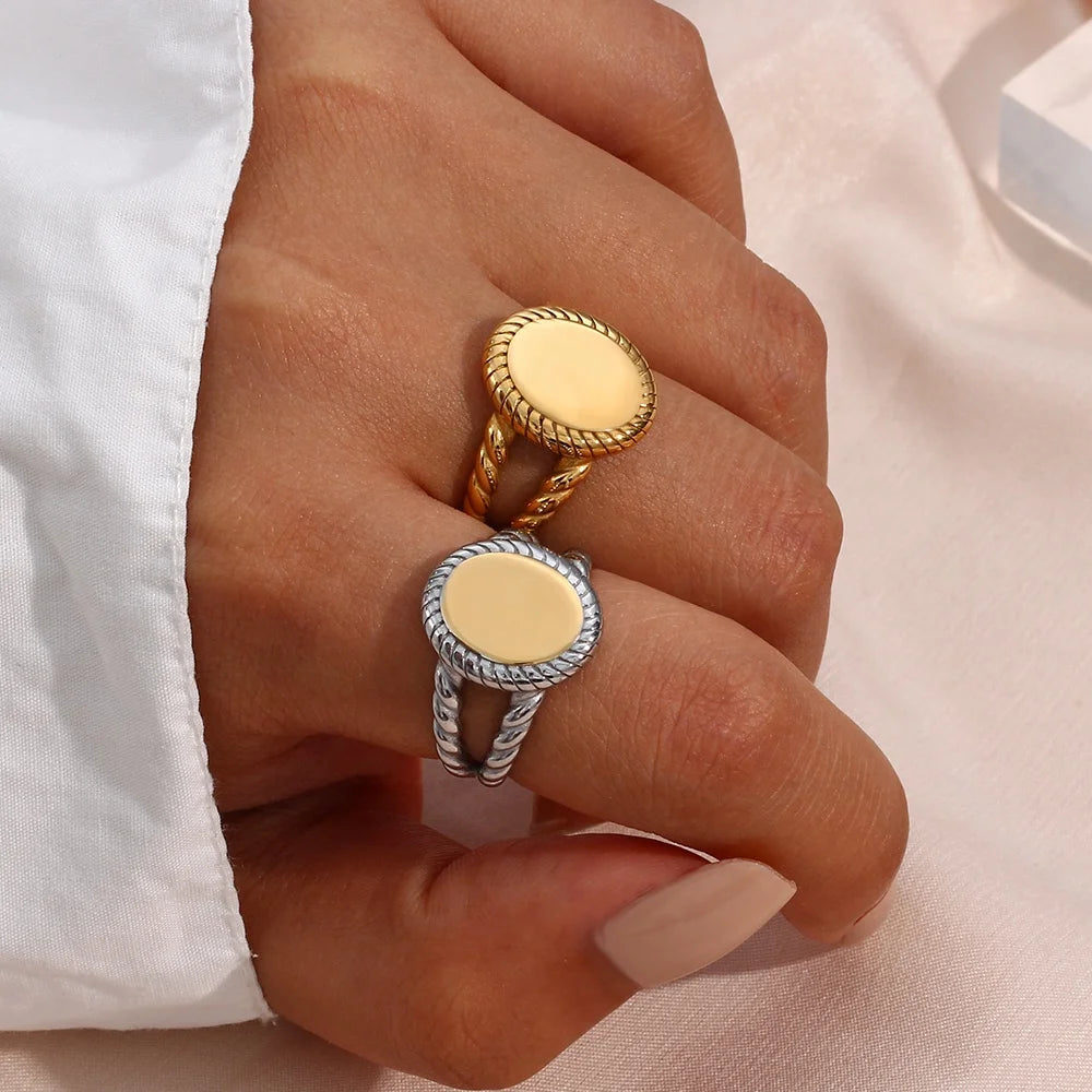 Dreamshow Chunky Hollow Out Twisted Rope Ring Oval 18K Gold Plated Rings Jewelry Stainless Steel Wholesale