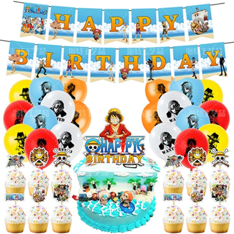 0NE PIECE Birthday Party Decorations Manga Theme Party Supplies Anime Gifts Set With Happy Birthday Banner Balloon for Kid X4219
