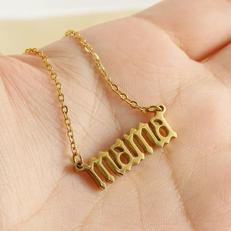 Custom Personalized Mother's Day Gift 18K Gold Plated Stainless Steel Mama Letter Pendant Necklace YF3330