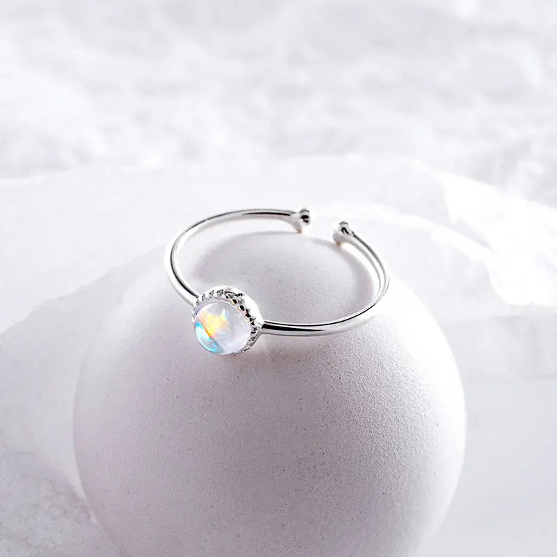 Fashion Classic Ring/Anillo S925 Sterling Silver MoonStone Open Ring Women Fashion Jewelry