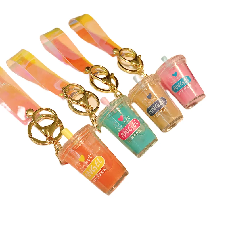 BSBH New Arrival Wholesale 3D Cartoon Cat Milk Tea Boba Keychain With Liquid
