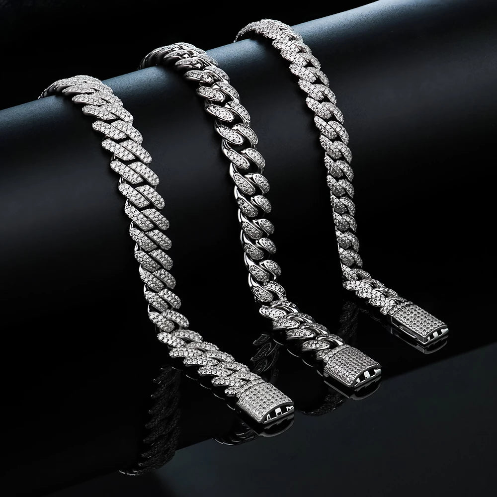 8mm/10mm/12mm /14mm Miami Cuban Link Chain  925 Silver Moissanite Iced Out Cuban Bracelet