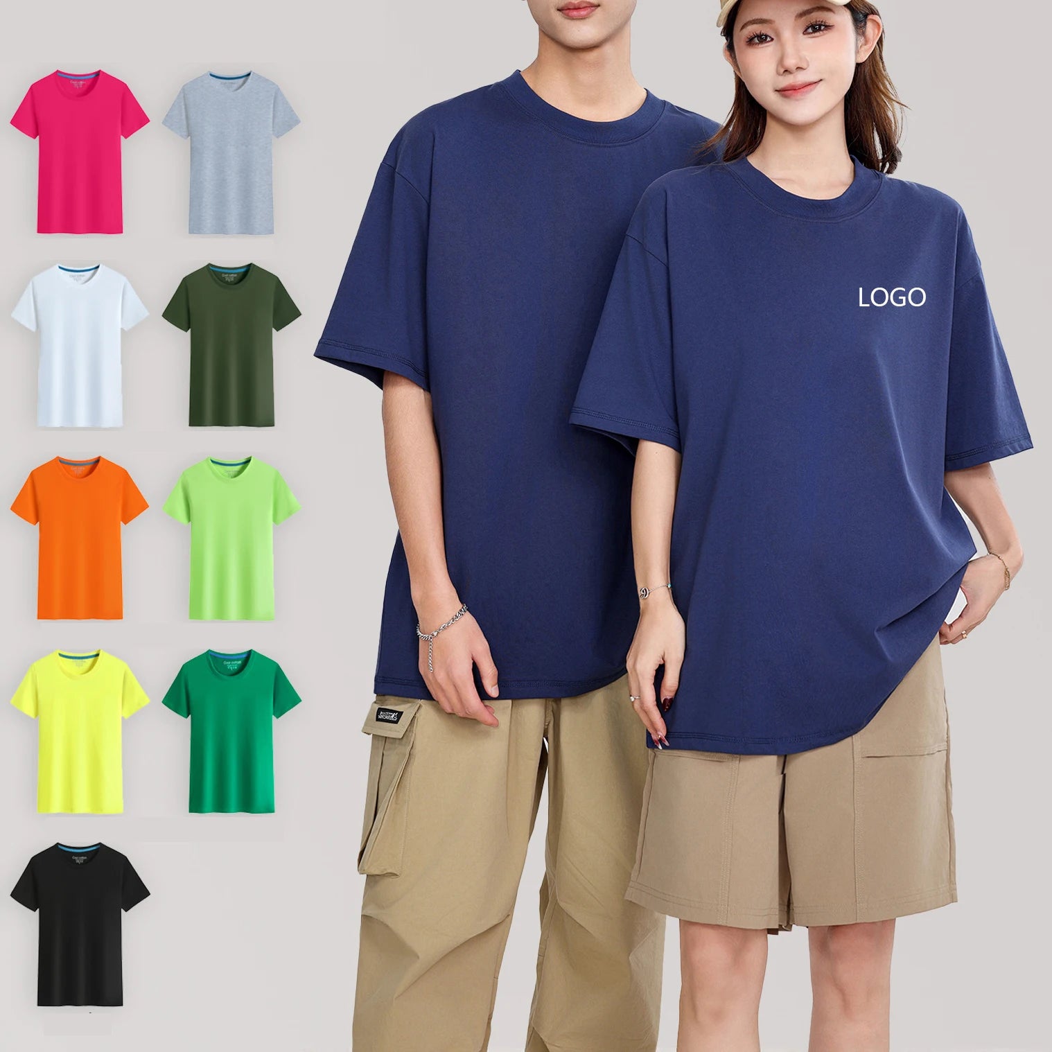 Short Sleeve Oversized Knitted Fabric T-shirts Street Style 100% Cotton Men's O-Neck Breathable Quick Dry 280g