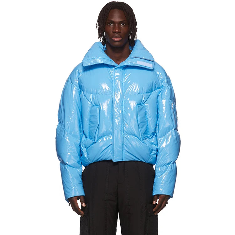 Custom Down Feather Shiny Padded Winter Faux Latex Puffer Jacket