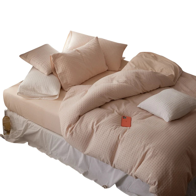 100 Organic Cotton Luxury Double Bedding Bed Sheets Set Quantity Geometric Technics Style Fabric Pattern 4Pcs