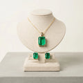 14k Yellow Gold Jewelry 10x12mm Green Lab Hydrothermal Colombian Emerald Stone Chain Pendant Necklace Earring Combination