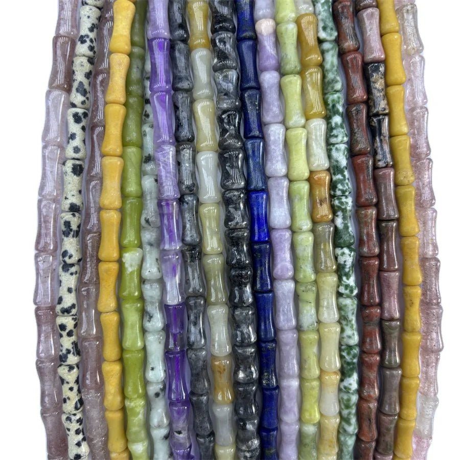 Wholesale 6*9mm Natural Stone tiger Eye Jade Crystal Bamboo Shape Bead Loose Spacer Lucky Bead for Jewelry Making