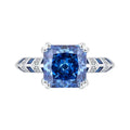 925 Sterling Silver Rhodium Plated Classic Square Blue Sapphire Princess Cut Cubic Zirconia CZ Wedding Ring for Women