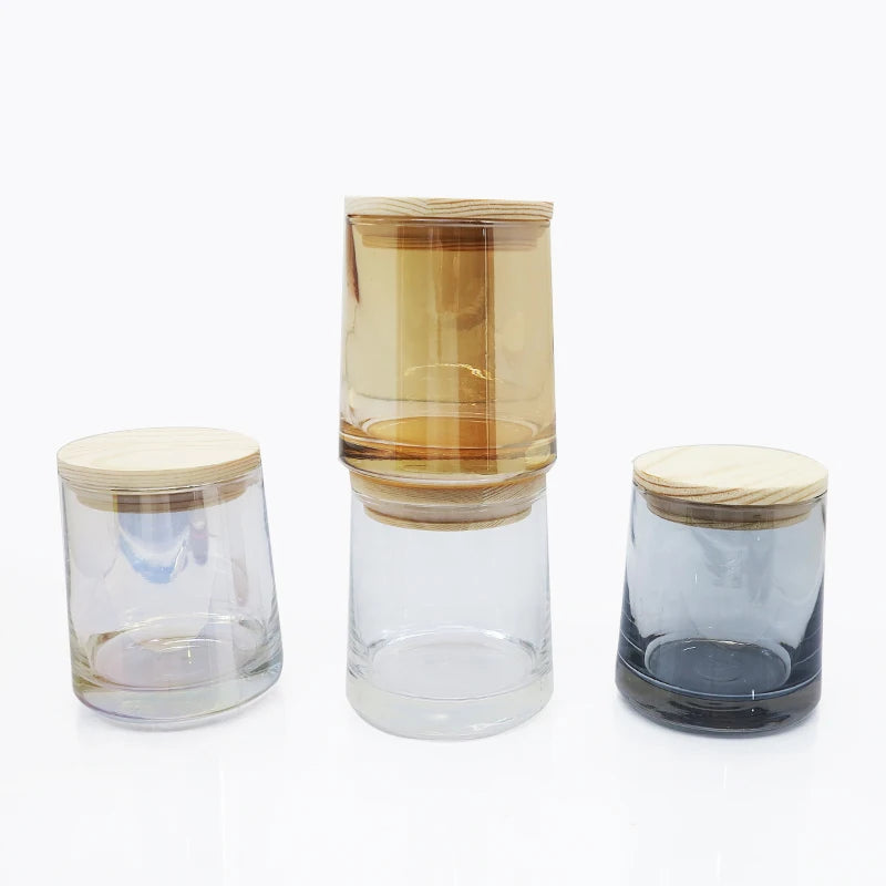 Wholesale Luxury Candle Jars Glass 270ml 10oz Empty Glass Jars for Candle Making Custom Unique Glass Candle Jars with Wooden Lid