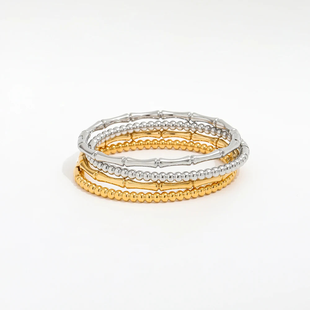 18K PVD Gold Plated Stainless Steel Able to Be Opened Bamboo Bead Bracelet Stainless Steel Gold Bangle for Women