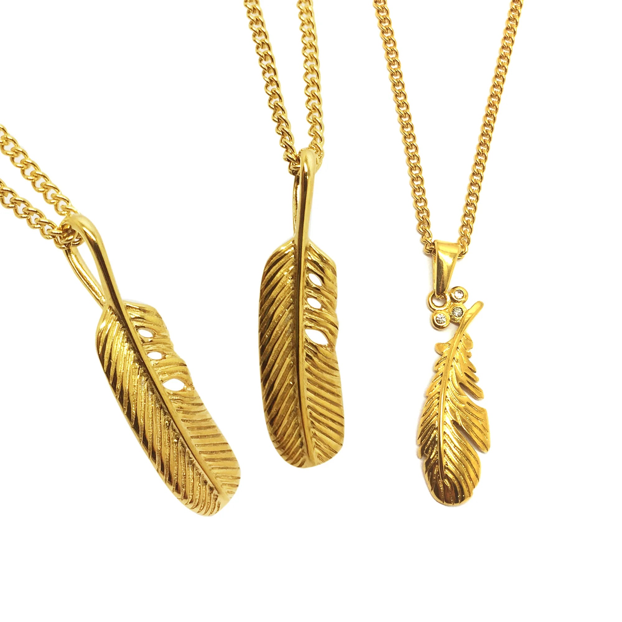 Trendy 18k Gold Feather Pendant Necklace Gothic Stainless Steel Woman Men Zircon Angel Wing Chain Necklace