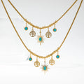 YF3586 Vintage Bohemian Jewelry Waterproof 18k Gold Plated 316L Stainless Steel Tree of Life Turquoise Pendants Necklace