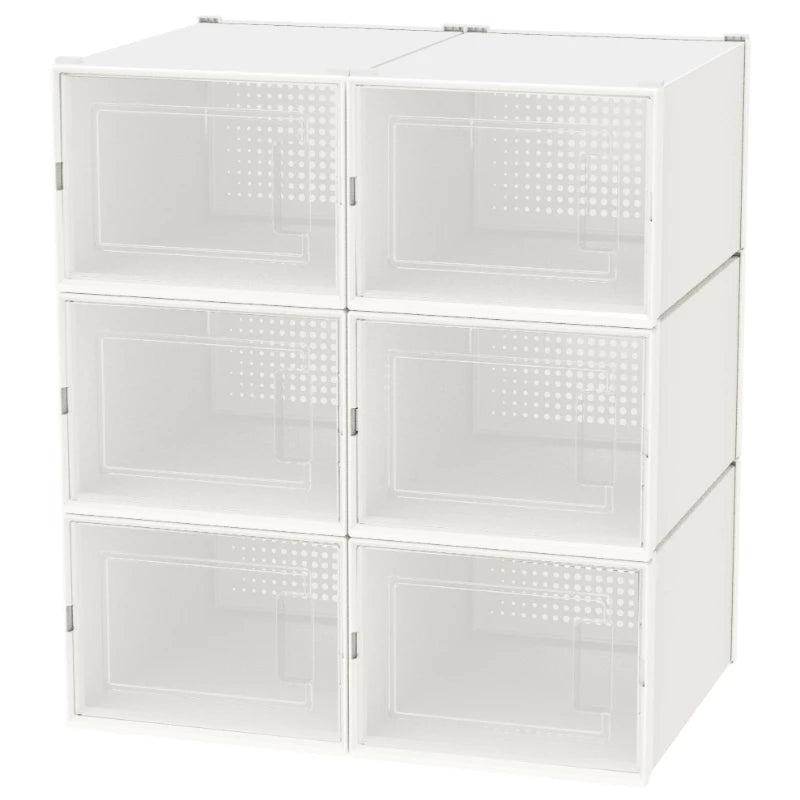 6 Pack Foldable Clear Plastic Sneaker Display Box Stackable Multifunction Storage Bins Shoe Organizer for Bathroom Kids Men MegaBDM