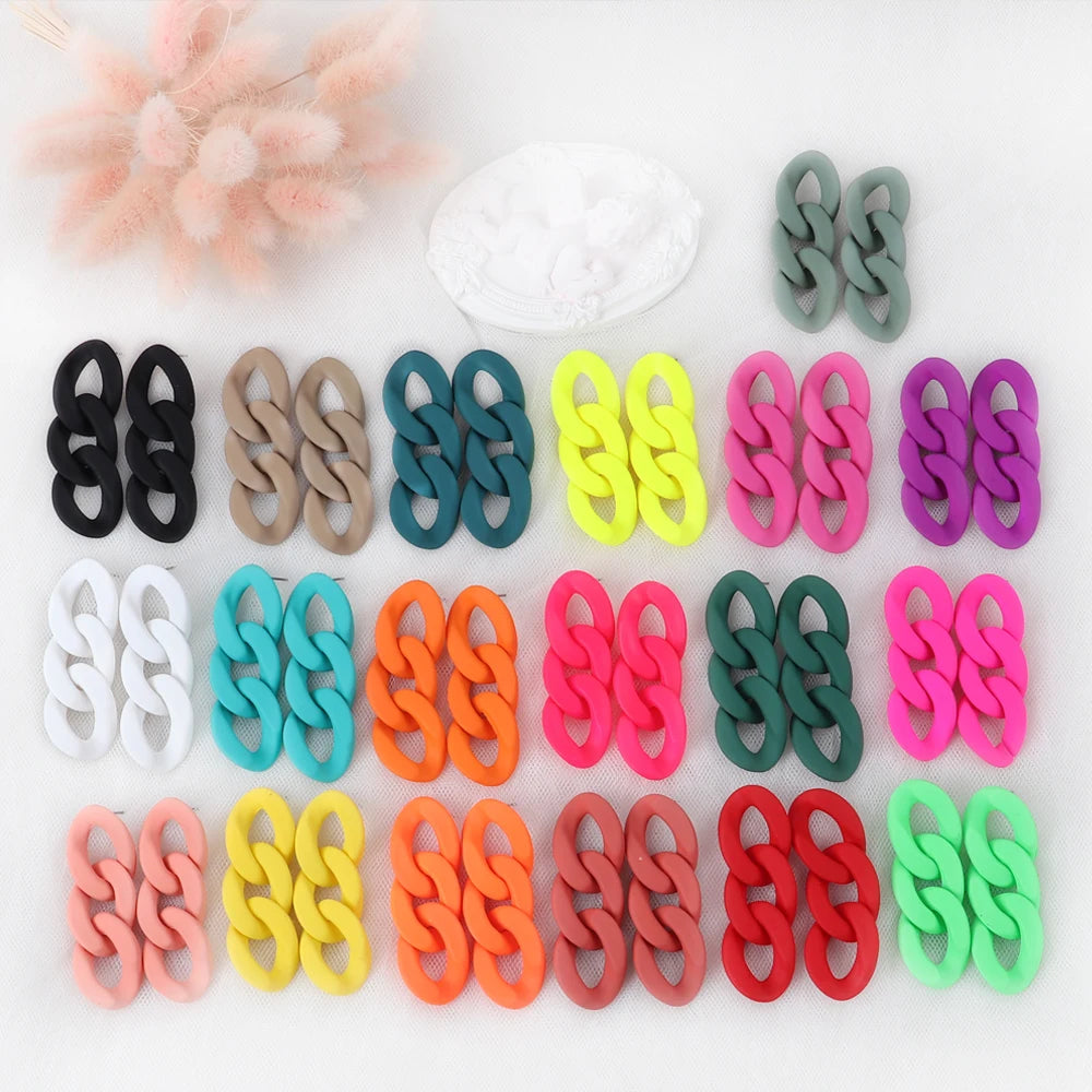 Simple Lovely Style Party Candy Color Earrings Link Chain Long U Shape Acrylic Drop Earrings for Women Girl