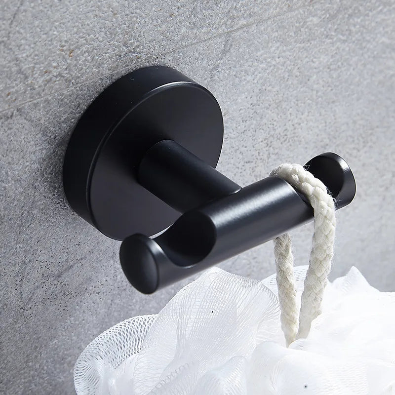 Factory Direct Sale Wall Mount Hook Hanger Kitchen Bathroom No Punching Black Stainless Steel Coat Hooks