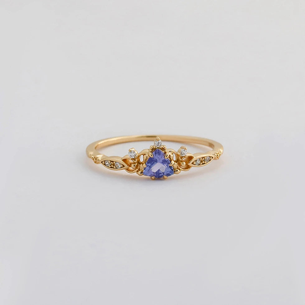 Dream Symbol Gemstone Retro Hollow Geometric Triangle Cz Zircon Triangular Tanzanite Ring Fine Jewelry S925