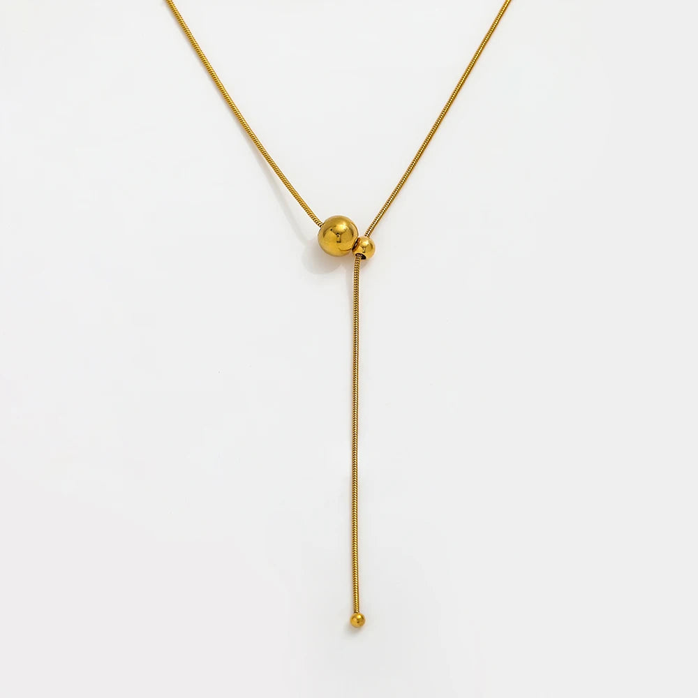 18K Gold Plated Stainless Steel Bead Pendant Pulling Type Choker Necklace Design Fashion Jewelry Wholesale