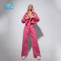 Wholesale Custom logo Hot Fashion Candy Colour Sexy Crop Top Sweatshirts and Wide Leg pink Set for Women
