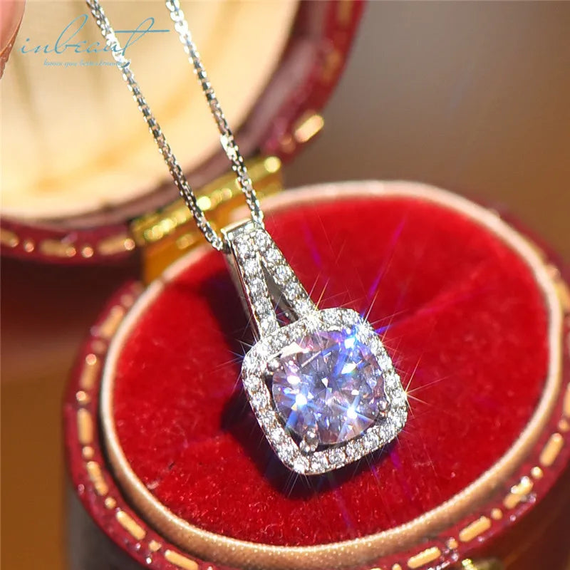 Silver 925 Original 1 Carat Brilliant Cut Diamond Test Past Purple Moissanite Wedding Square Pendant Necklace Gift Fine Jewelry
