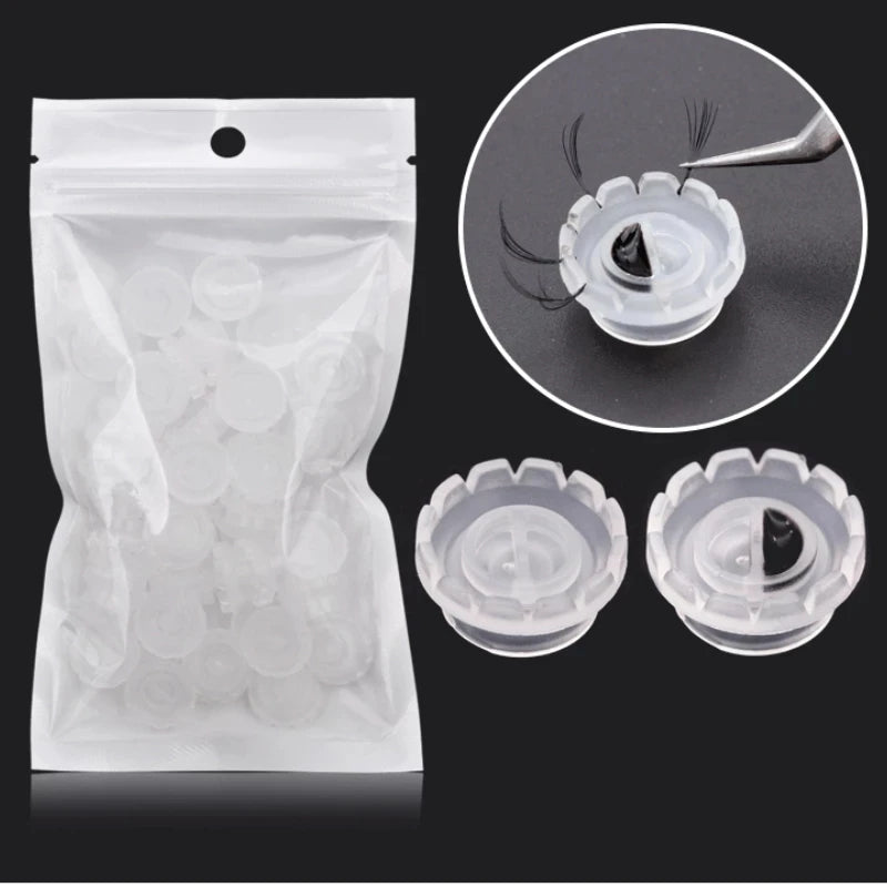 100pcs False Eyelashes Blooming Cups Planting Grafting Rapid Bloom Sun Flower Glue Cup Fan Eyelash Extension Makeup Tools