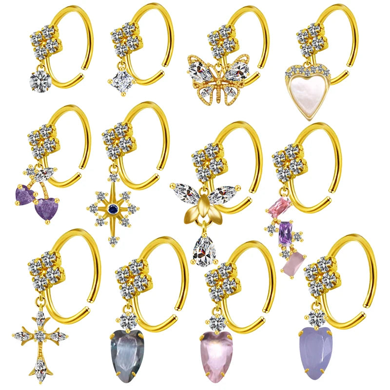 Gaby New Arrival Gold Plated Stainless Steel Diamond Nose Hoops Bulk Body Jewelry for Women for Weddings