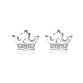 Mini cute 925 sterling silver women simple dainty CZ diamond crown stud earrings