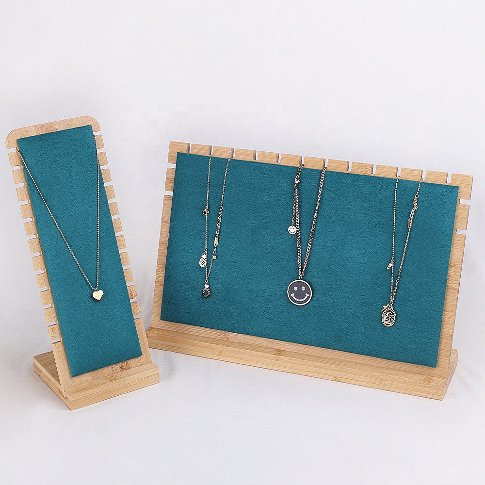 Dark Green Creative Bamboo and Wood Flannel Bracelet Necklace Display Stand Frame Suspension Jewelry Display