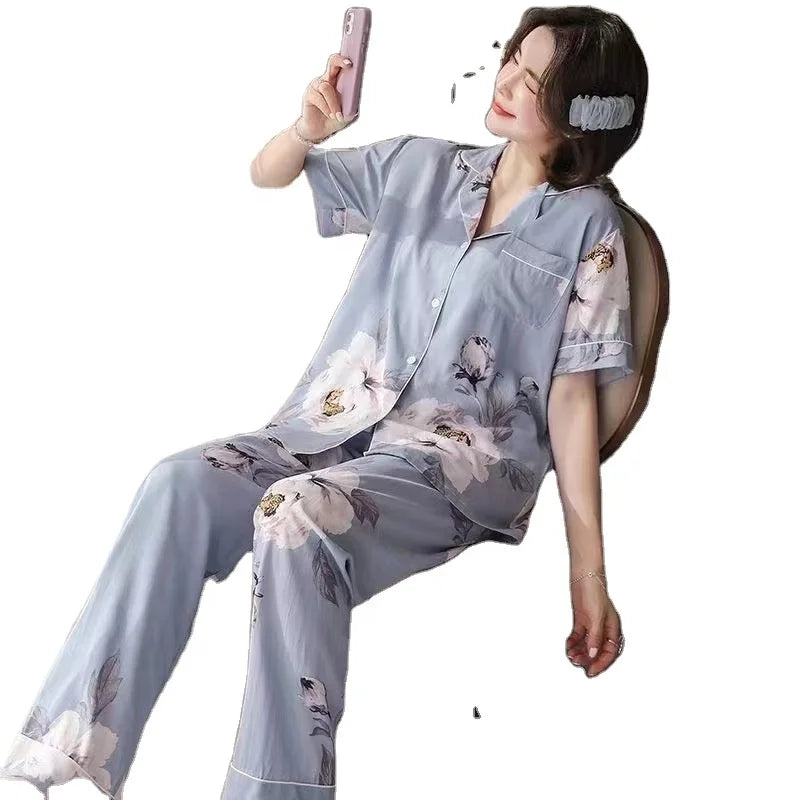 New Design Summer Short Sleeve Women's Sleepwear Milk Cotton Pajamas Set