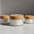 Custom Logo Glass Jars With Bamboo Wooden Lids Container Frosted Glass Jar With Bamboo Lid