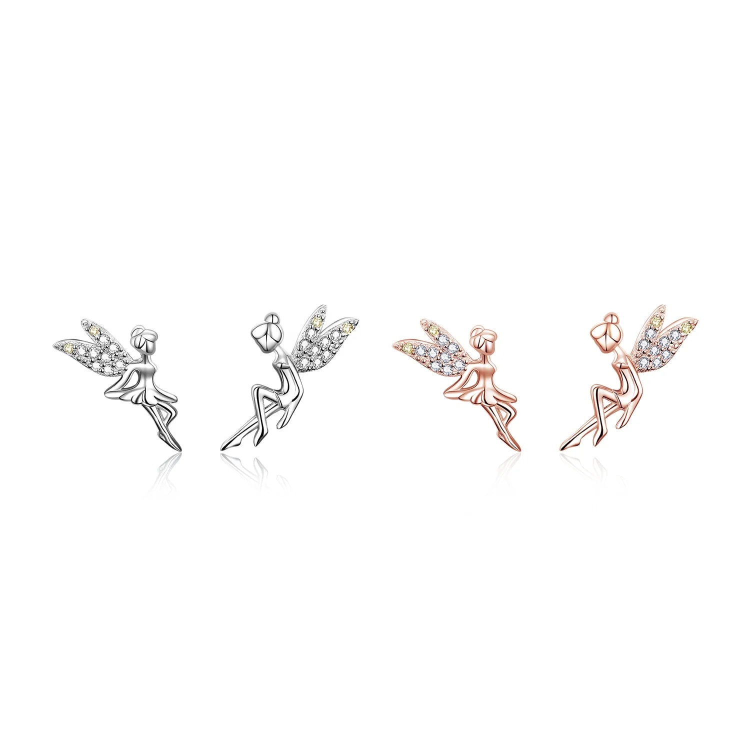 925 Sterling Silver Rose Gold Angel Elevs Stud Earrings for Women Fairy Elf Earring Shiny Zircon Jewelry Wedding Gift BSE046