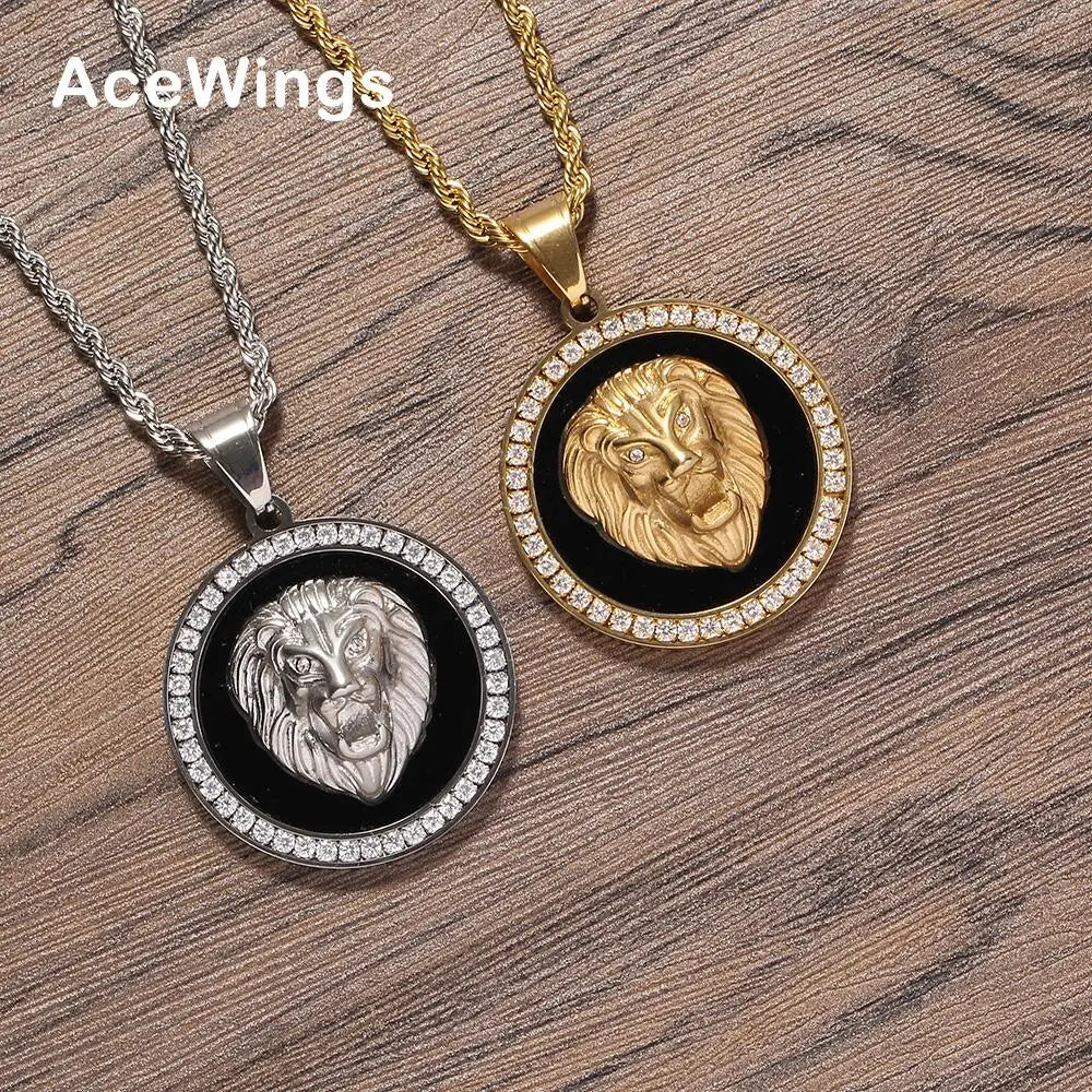 SN261 Gold Plated Hip Hop Pendant Stainless Steel Necklace with Rope Chain Lion Design Party Jewelry