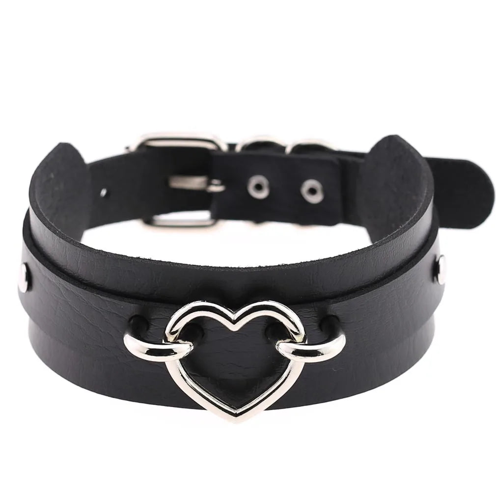 Gothic Jewelry Adjustable Pu Leather Collar Heart Women Neck Choker Necklace