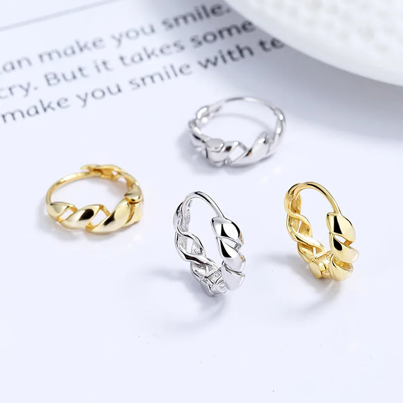 Fashion Jewelry 925 Sterling Silver Minimalist Earrings Simple Twist Roll Shape Gold Plated Hoop Earrings for Women