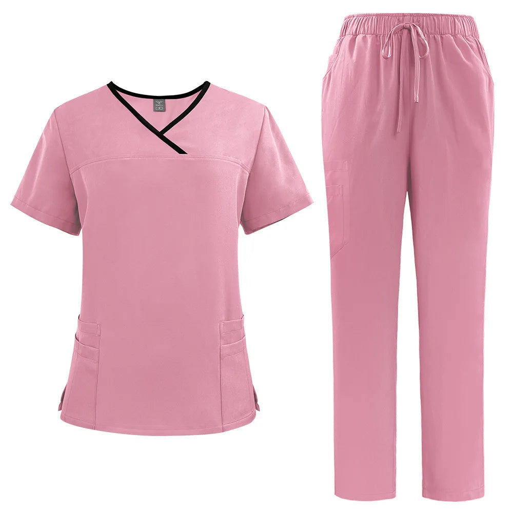 2024 New Spa Fashionable Nursing 2 Piece Doctor Custom Logo Hospital Medical Elasticity Uniforms Nurse Scrub Jogger Sets Uniform